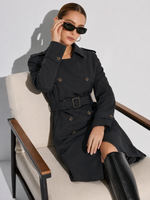 100% Worsted Wool Women Belted Trench Coat GOELIA