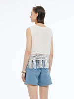 Sequins Tassel Hem Women Openwork Knit Tank Top GOELIA