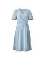 V-Neck Asymmetric Pleated Women Midi Dress GOELIA