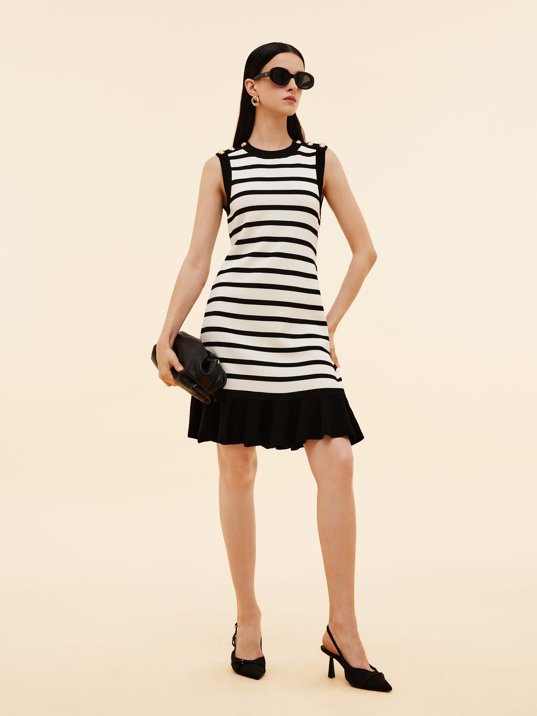 Tencel Blend Stripe Contrast Trim Women Knit Mini Tank Dress GOELIA