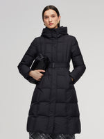 Windproof Hooded Goose Down Coat With Belt GOELIA
