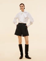 Bow Tie Front Balloon Sleeve Women Loose Shirt GOELIA
