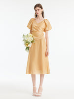 Puff Sleeves Wrapped Top And Skirt With Bottomed Camisole Three-Piece Set GOELIA