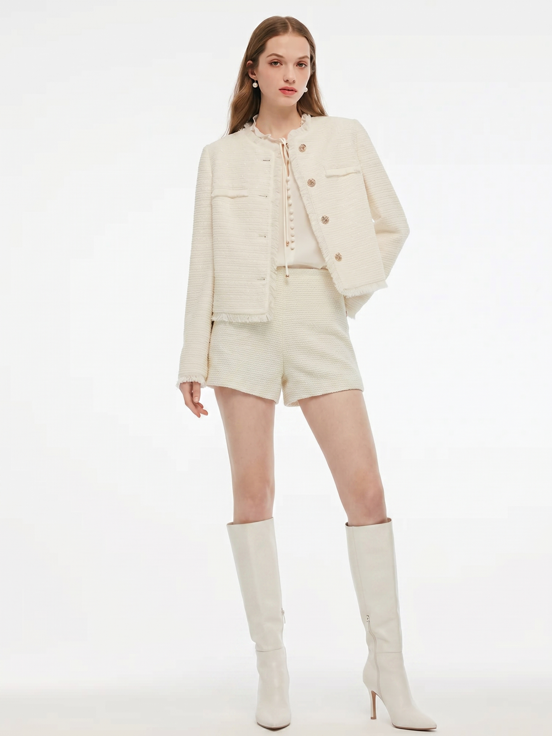 Wool Blend Tweed A-Line Women Shorts GOELIA