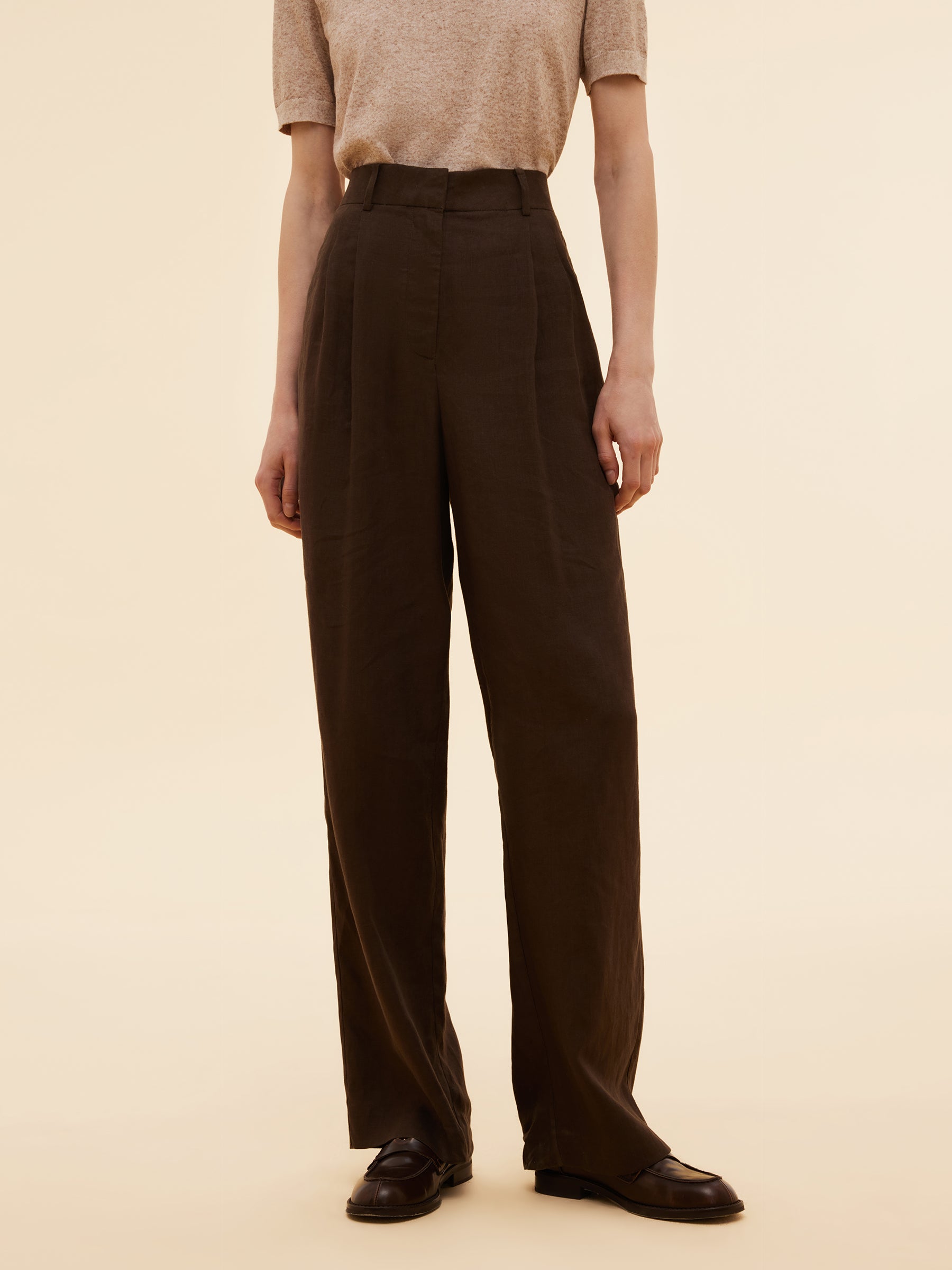 100% Linen Women Straight Leg Pants GOELIA