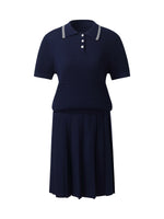 Lyocell Blend Polo Knit Top And Pleated Skirt Two-Piece Set GOELIA