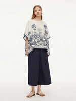 12MM Mulberry Silk Floral Print Women Cape Blouse GOELIA