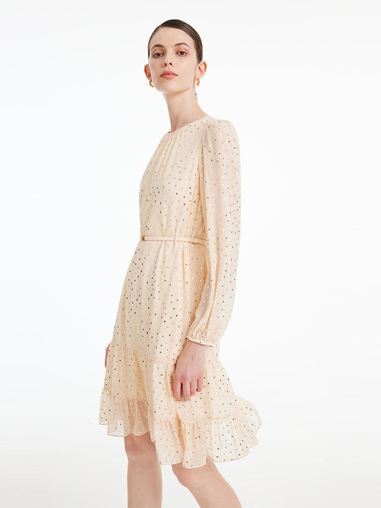 10 Momme Silk Polka Dot Midi Dress With Belt GOELIA