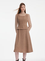 [Preview] Washable Cashmere Wool Blend Dress And Knit Top Belted Two-Piece Set GOELIA
