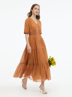100% Cotton Patchwork Lace Embroidered Women Maxi Dress GOELIA