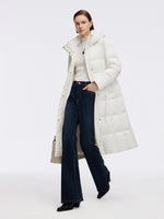 Drawstring Adjustable Waist Hooded Long Goose Down Coat GOELIA