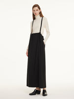 Merino Wool Drawstring Waist Women Pinafore Maxi Dress GOELIA