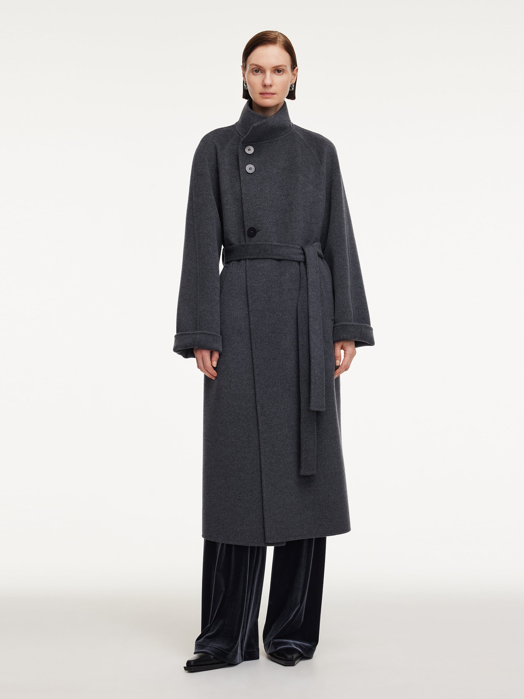 100% Wool Double-Faced Unisex Self-Tie Belt Overcoat GOELIA