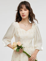 Lantern Sleeve Patchwork Jacquard Women Mini Dress GOELIA