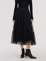 Mesh Tiered Women Elastic Waist Skirt GOELIA