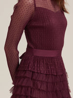 Pleated Tiered Sheer Sleeve Cake Midi Dress GOELIA