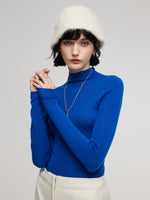 100% Wool Seamless Mock Neck Women Knit Top GOELIA