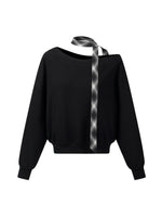 [Preview] Cotton Scuba One-Shoulder Women Sweatshirt With Plaid Ribbon GOELIA
