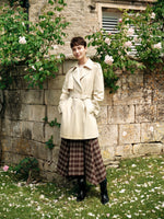 Cotton Blend H-Line Women Mid Length Belted Trench Coat GOELIA