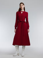 [Preview] Lyocell Wool Blend A-Line Women Belted Maxi Dress GOELIA