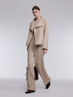 [Preview] Cashmere Wool Blend Asymmetrical Collar Women Short Coat GOELIA