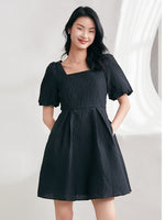 Detachable Bowknot Jacquard Mini Dress GOELIA