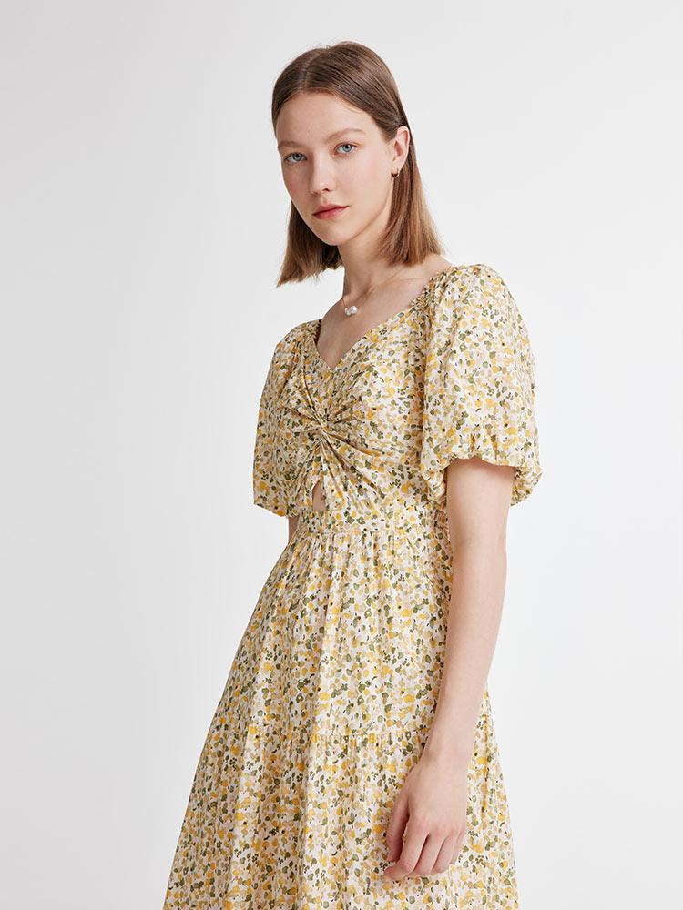 Floral Puff Sleeve Dress GOELIA