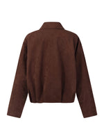 [Preview] Faux Suede Bubble Hem Women Zip-Up Cropped Jacket GOELIA