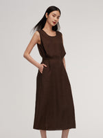 100% Linen Twist Front Women Sleeveless Maxi Dress GOELIA
