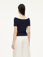 Tencel Blend Color Block Tie Front Women Knit Top GOELIA