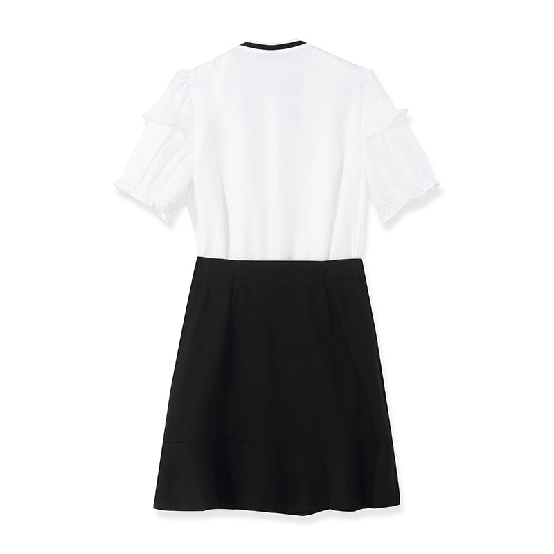 White Acetate Lace Sleeve Top And Half Skirt Two-piece Set GOELIA