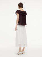 Elastic Waist A-Line Pleated Women Mesh Skirt GOELIA