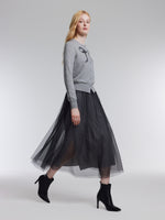 Wool Blend Bow Cardigan And Sequins Mesh Skirt Two-Piece Set GOELIA