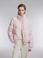 [Preview] Goose Down Cropped Jacket With Detachable Knit Hood GOELIA