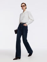 Denim Fleece Lined Women Flared Jeans GOELIA