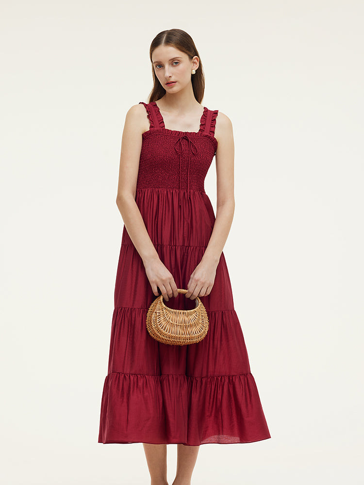 Tencel Ruffle Strap Women Maxi Dress GOELIA
