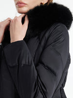 Gathered Waist Long Goose Down Garment With Faux-Fur Collar GOELIA