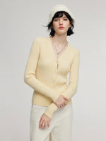 Cotton Mulberry Silk Blend V-Neck Women Cardigan GOELIA