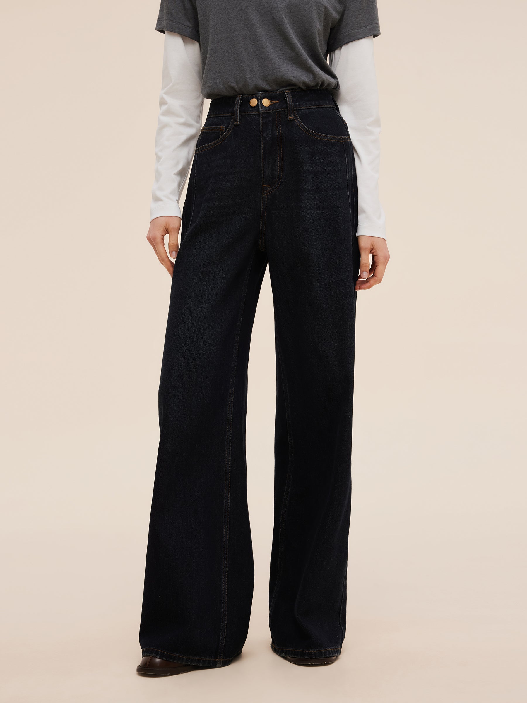 Denim Adjustable Waist Women Wide Leg Jeans GOELIA