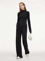 [Preview] Double-Brushed Stretch Zip Jacket And Pants Two-Piece Set GOELIA