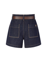 [Preview] 100% Cotton Denim Slimming Seamed Women Shorts With Belt GOELIA