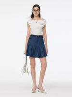 Denim Stretch Women Ruffle Mini Skirt GOELIA