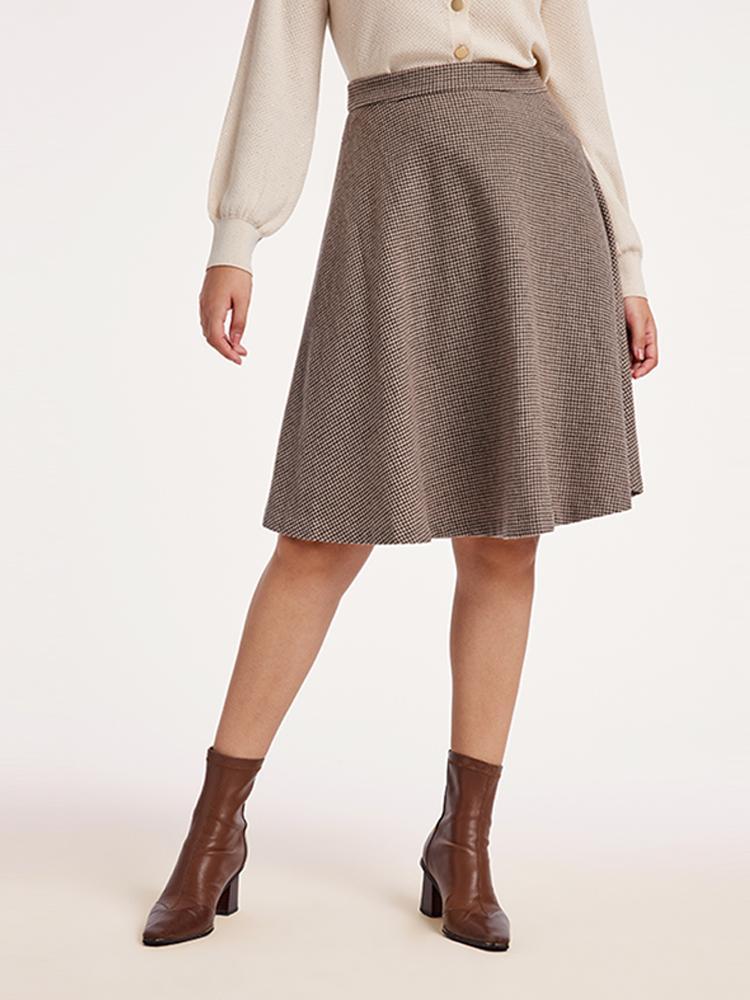 Houndstooth Washable Woolen A-Line Skirt GOELIA