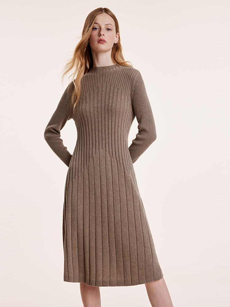 Tencel Wool Slim Knitted Dress With Scarf GOELIA