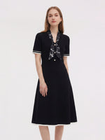 [Preview] Lyocell Blend Women Knit Midi Dress With Detachable Silky Scarf GOELIA