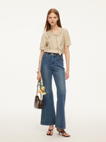 Tencel Acetate Linen Blend Tie Neck Women Blouse GOELIA