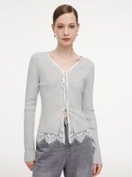 Lace Mock-Layered Women V-Neck Cardigan GOELIA