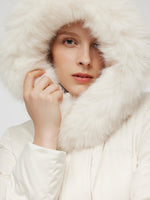 Belted Long Goose Down Coat With Detachable Faux Fur Hood GOELIA