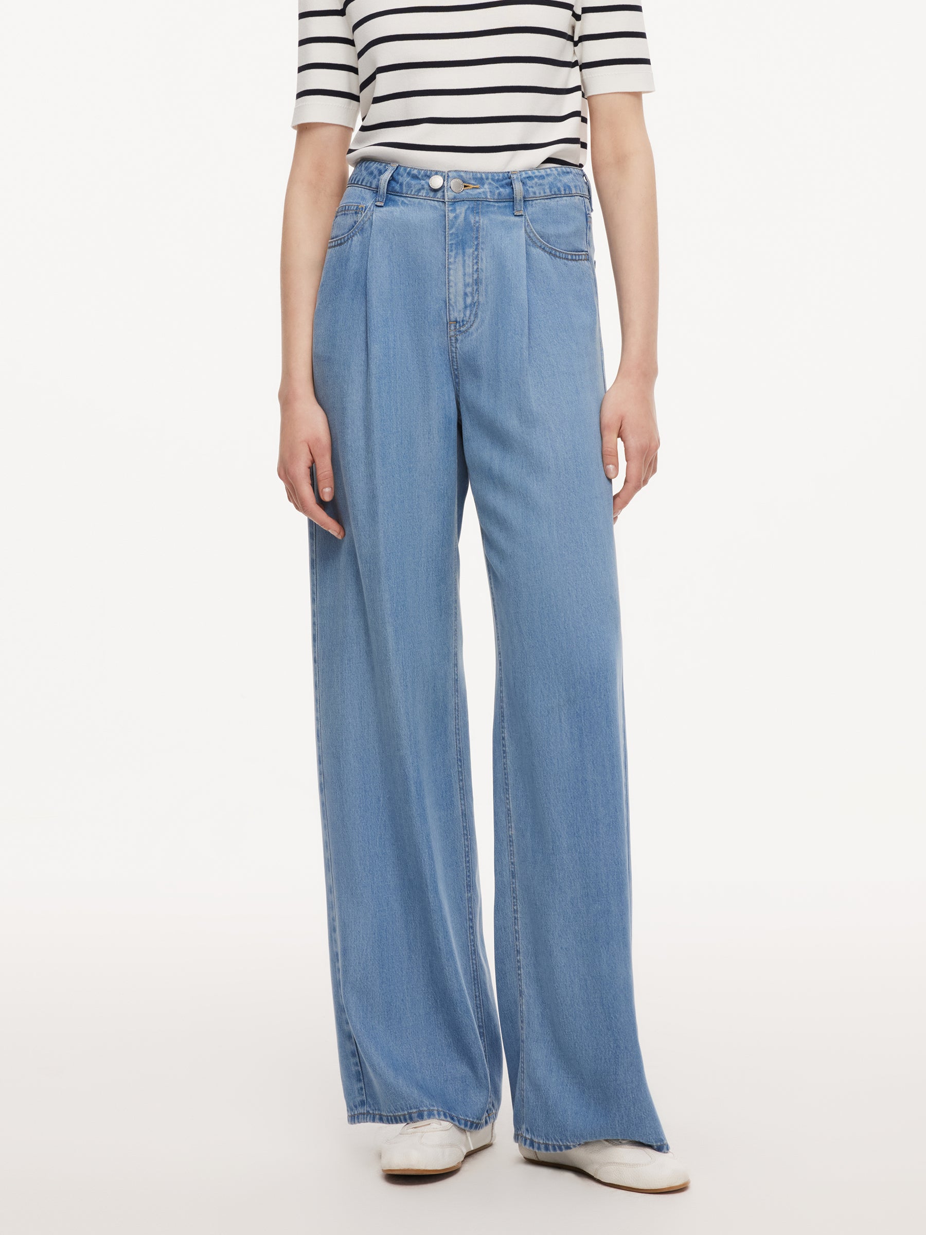 100% Lyocell Denim Women Straight Leg Jeans With Belt GOELIA