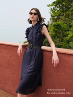 Lyocell Blend Ruffle Women Maxi Dress With Ribbon GOELIA